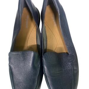 Navy blue leather loafers preppy